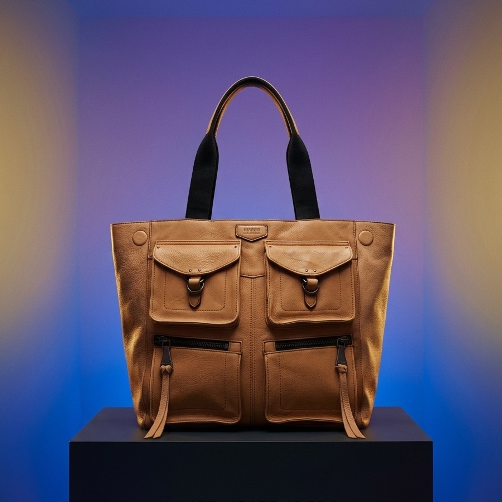 Aimee Kestenberg Leather Tactical Tote Bag with Front Pockets - Tan
